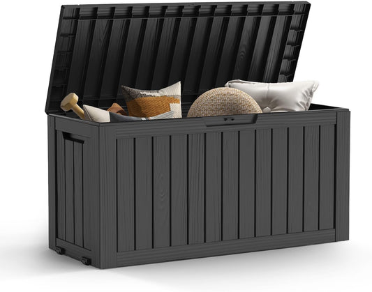 72 Gallon Outdoor Storage Box for Cushions and Tools, Black
