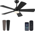 Asyko 46In Ceiling Fans with Lights - Modern Black Fan with Remote
