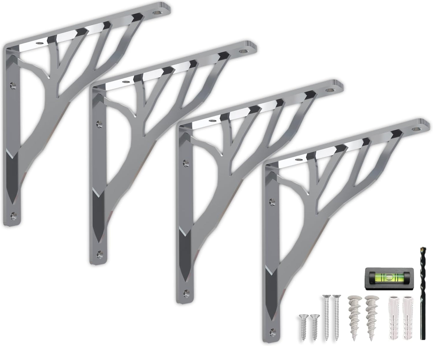 Rustic Tree Chrome Heavy Duty Shelf Brackets for Home Decor