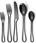 Black Silverware Set for 8, 40 Piece Flatware - Modern Hanging Design