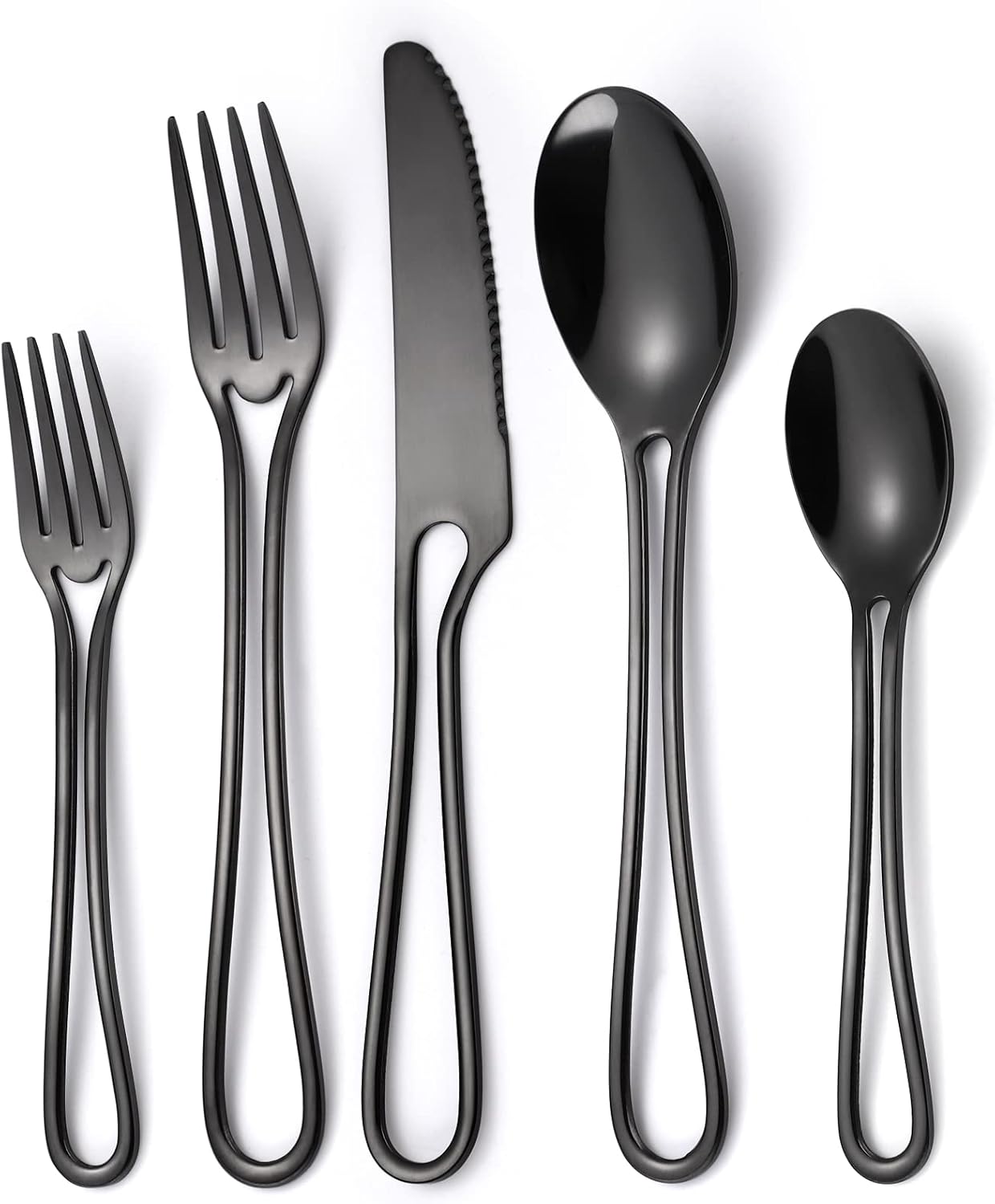 Black Silverware Set for 8, Modern 40 Piece Flatware Set