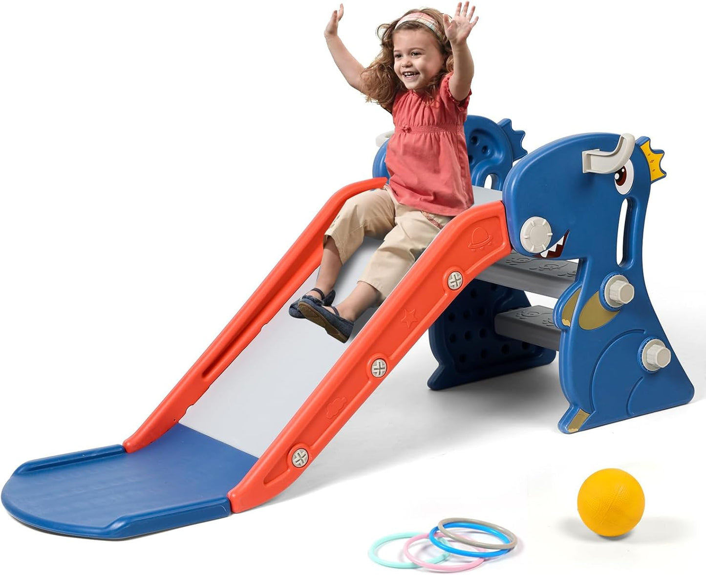 Indoor Slide for Toddlers 1-3 with Basketball Hoop and Ring Toss