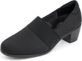 Womens Heeled Pumps Low Chunky Heel - Comfortable Elastic Fit