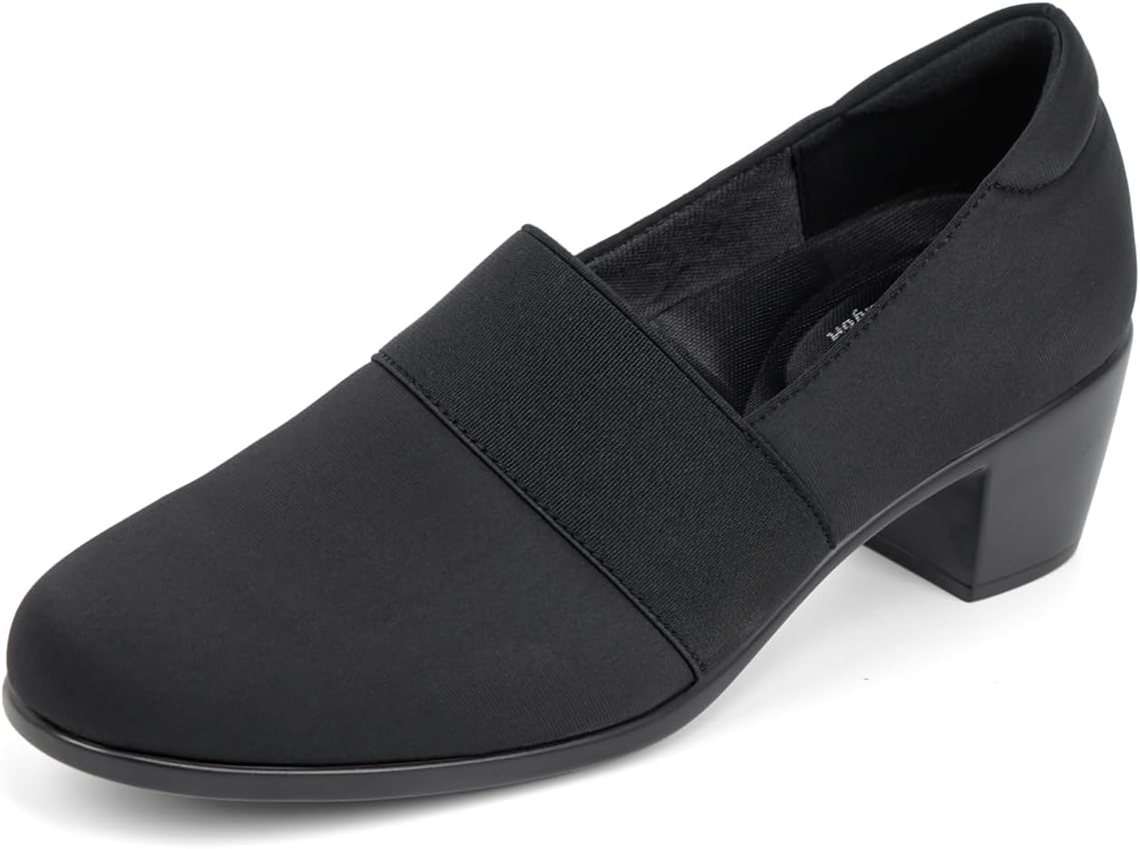 Comfortable Elastic Low Block Heeled Pumps for Women