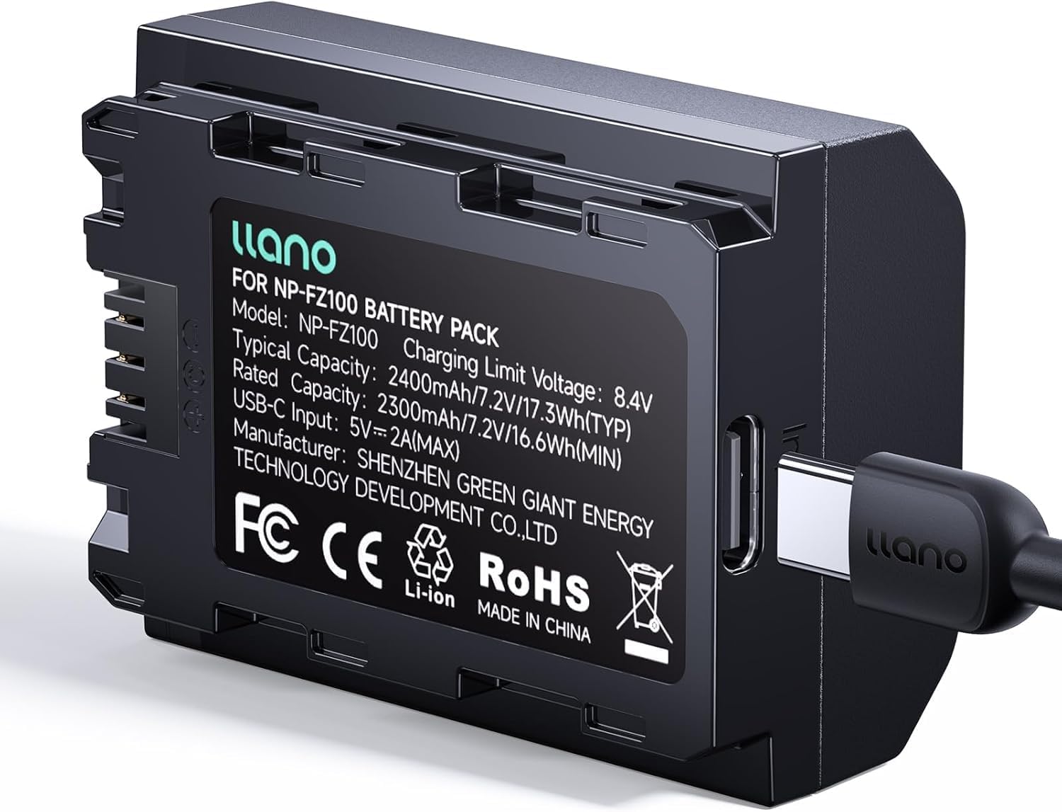 llano NP-FZ100 Battery with USB-C Fast Charging for Sony Cameras
