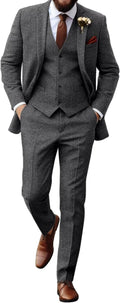 Retro Tweed Herringbone Suit for Men Slim Fit 3 Piece - Classic