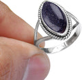 925 Sterling Silver Blue Sunstone Boho Ring - Split Shank Style
