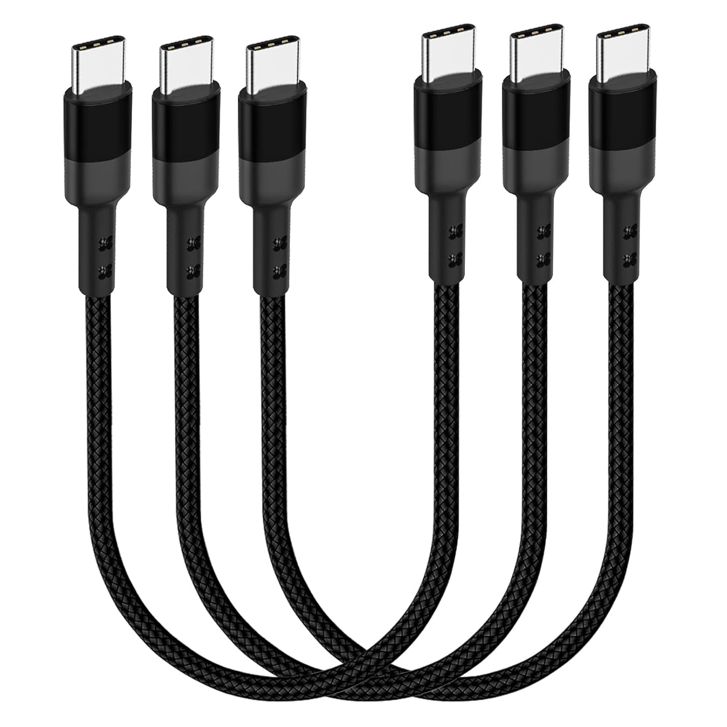 Fast Charge 3-Pack 1FT USB-C to USB-C Cables for Samsung, Pixel, MacBook