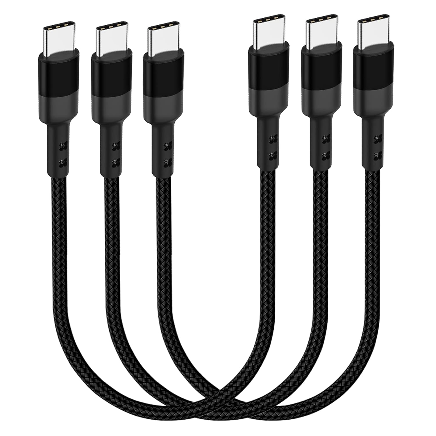 Fast Charge 3-Pack 1FT USB-C to USB-C Cables for Samsung, Pixel, MacBook