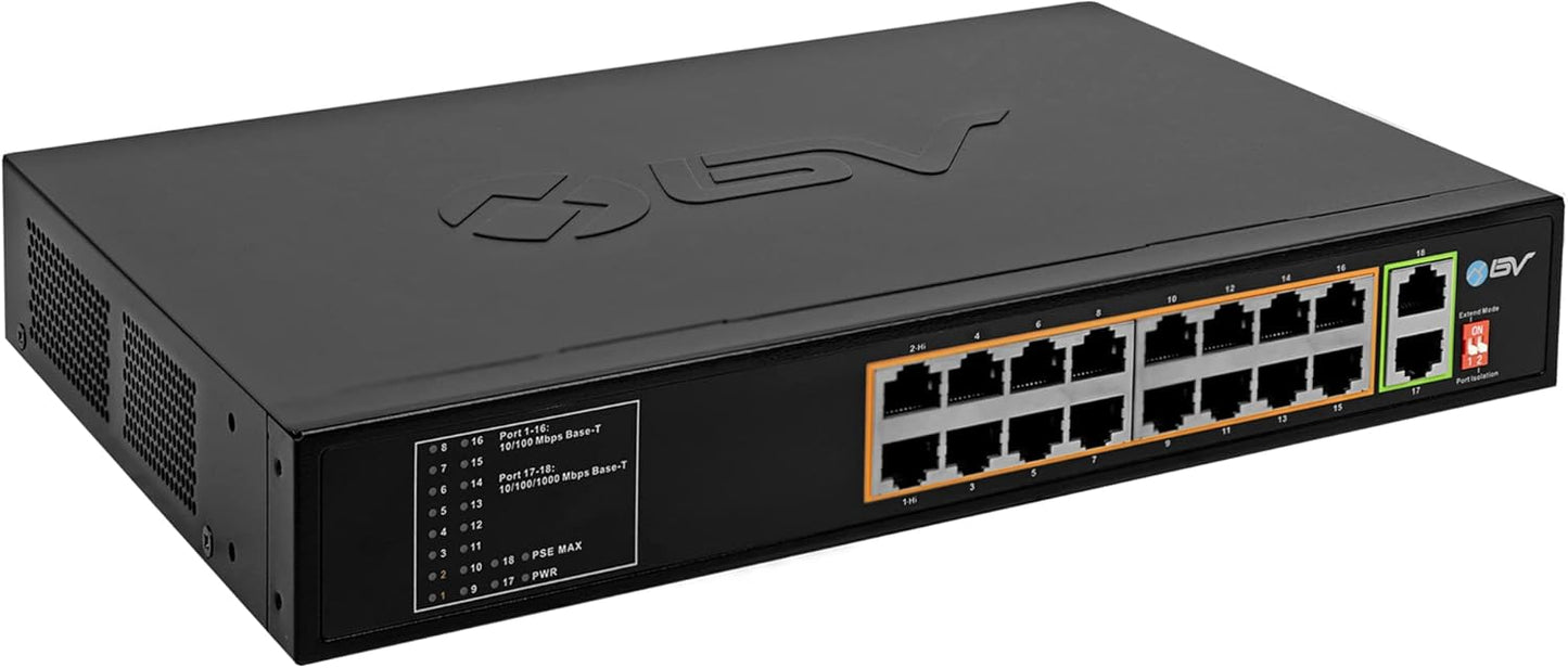 BV-Tech 18 Ports Long Range PoE+ Switch for Network Expansion