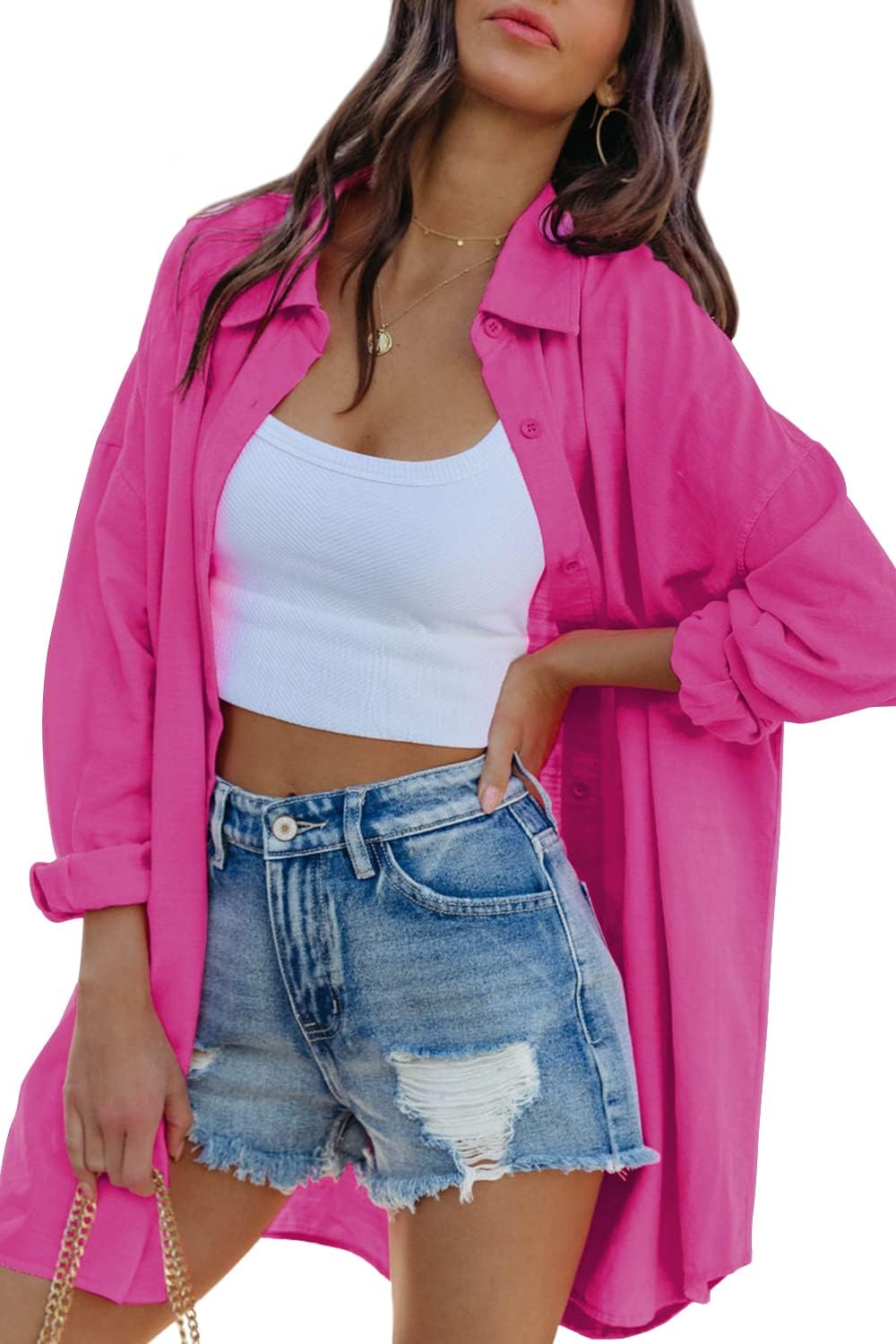 FSHAOES Womens Oversized Button Down Shirts for Casual Style