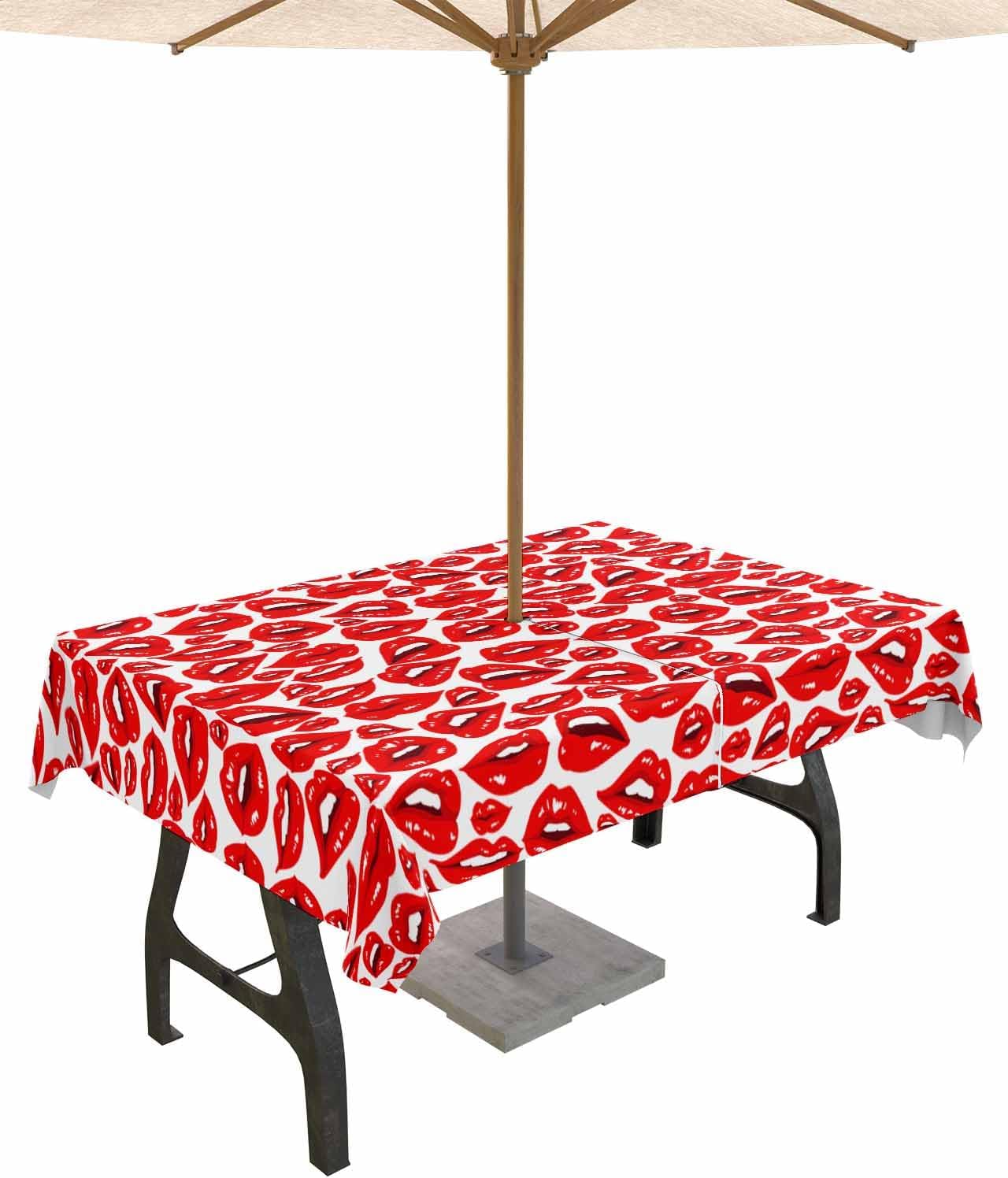 Waterproof Red Lip Outdoor Tablecloth - 60 x 120 Inch
