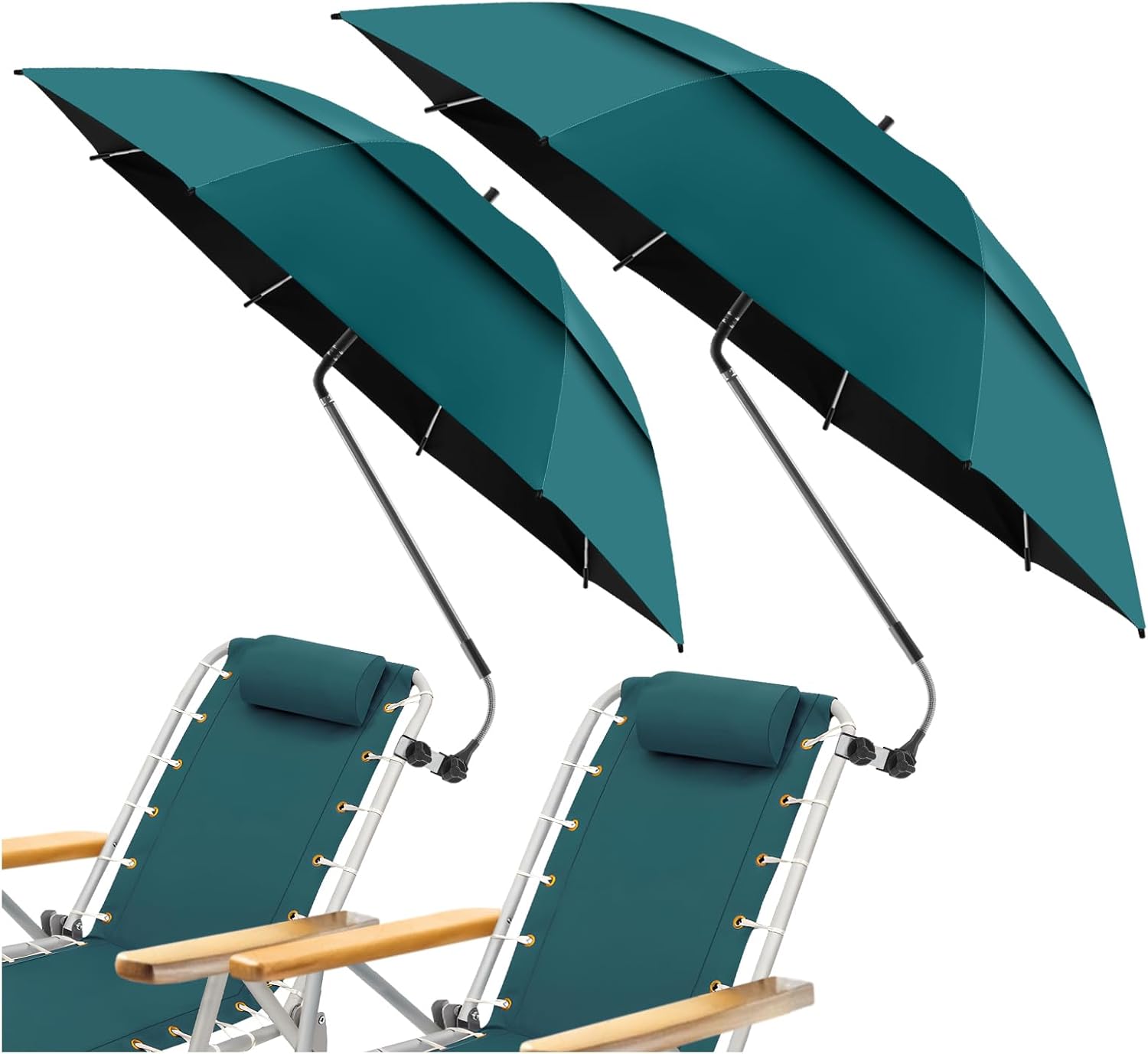 2 Pack 48.6in Double Canopy Beach Umbrella with Clamp for Comfort