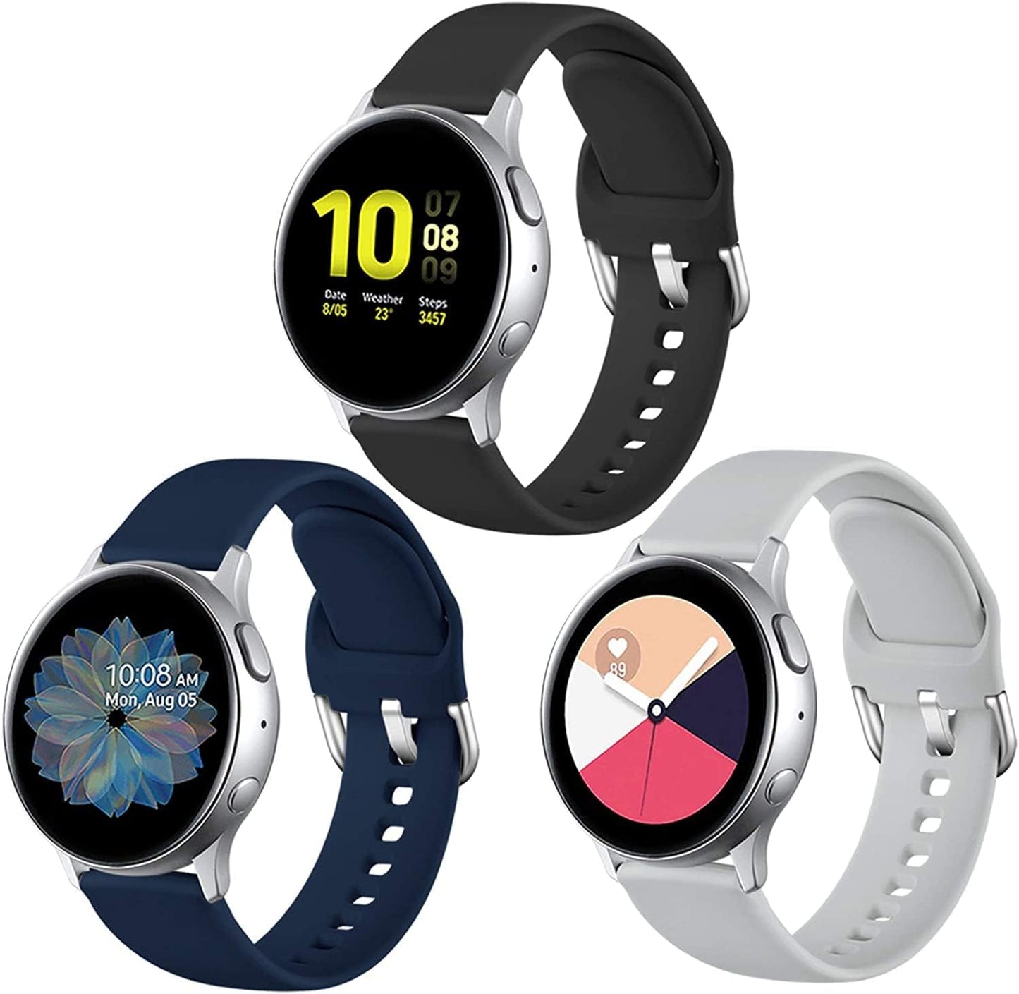 Lerobo Silicone Bands for Samsung Galaxy Watches - 3 Pack in Black Navy Gray