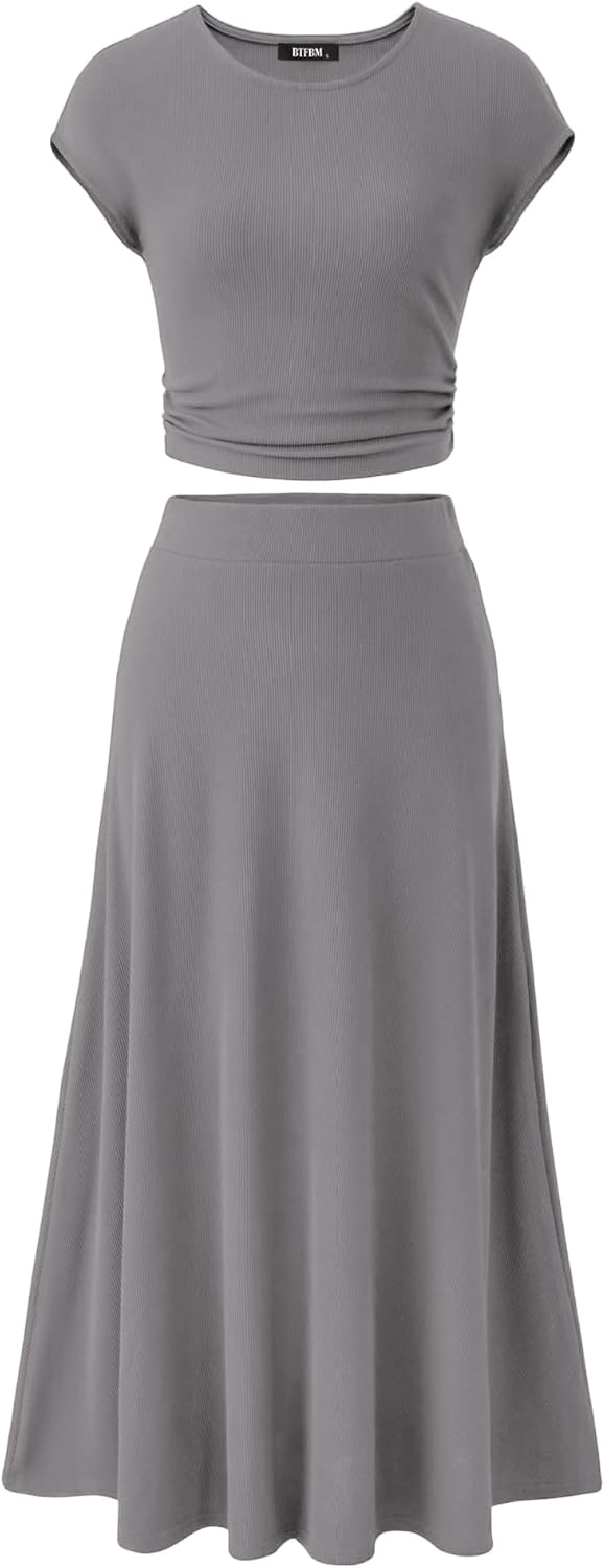 BTFBM Women Two Piece Skirt Set for Casual Summer Outings