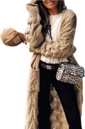 ZIWOCH Women's Long Cable Knit Cardigan - Open Front, Pockets