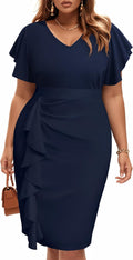Plus Size Cocktail Dress - Wedding Guest Bodycon Ruffle Dress