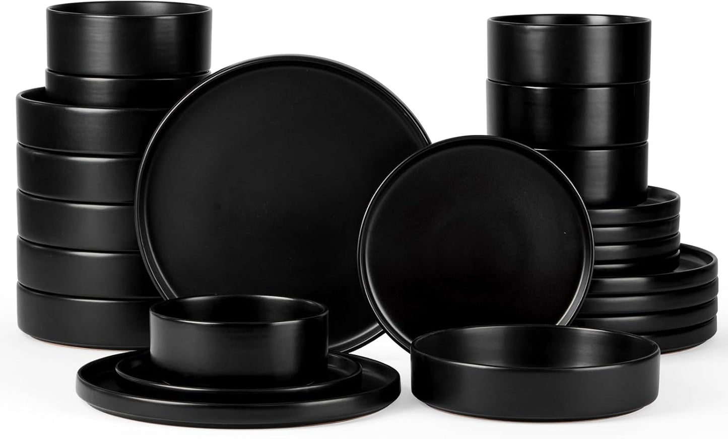 Onader 24 Piece Stoneware Dinnerware Set for 6 - Ebony Black