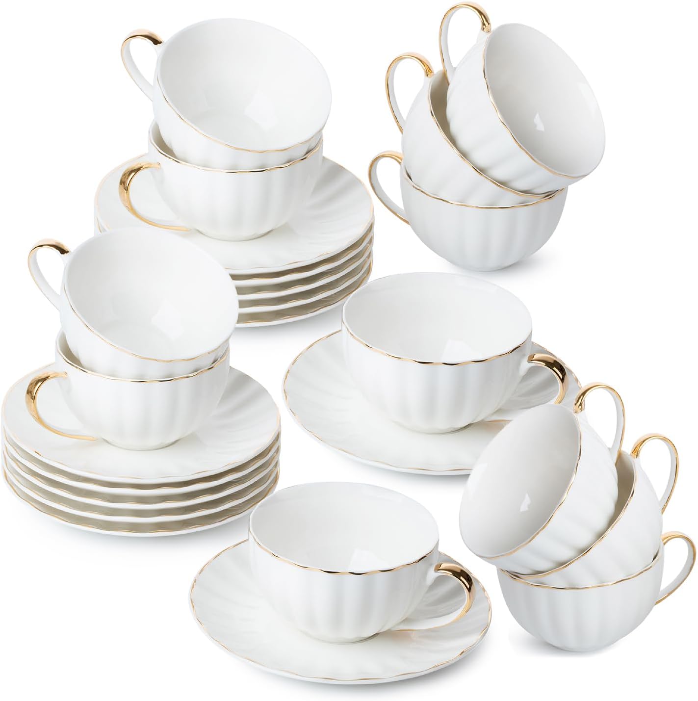BTaT White Tea Cups and Saucers Set of 12 for Elegant Tea Time
