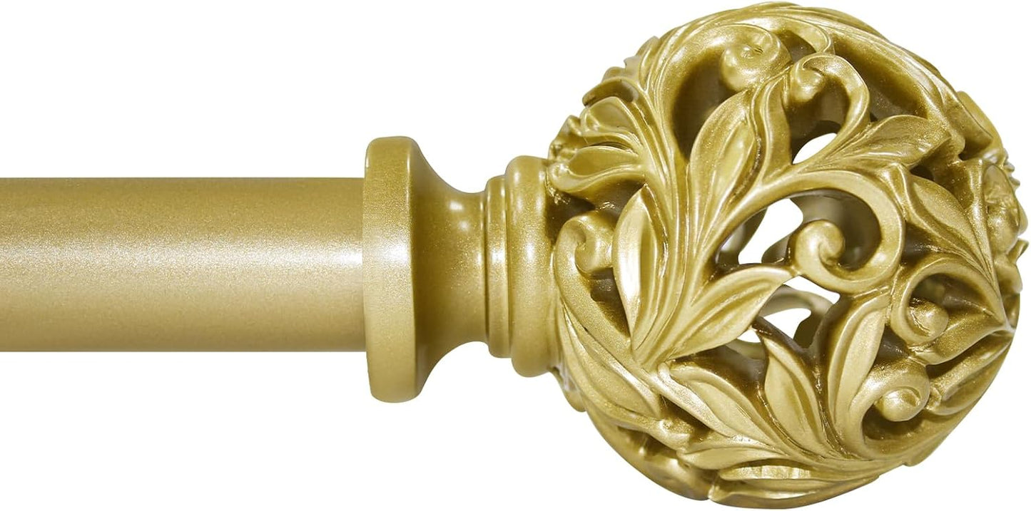 Adjustable Heavy Duty Gold Curtain Rods - Decorative Finials