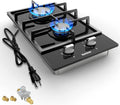Karinear Gas Cooktop 2 Burner 12 in Built-In Glass Cooktop - Compact
