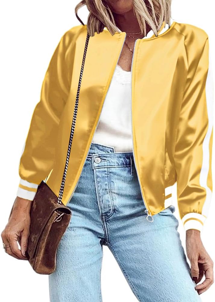 Lightweight Women's Bomber Jacket with Pockets for Casual Style