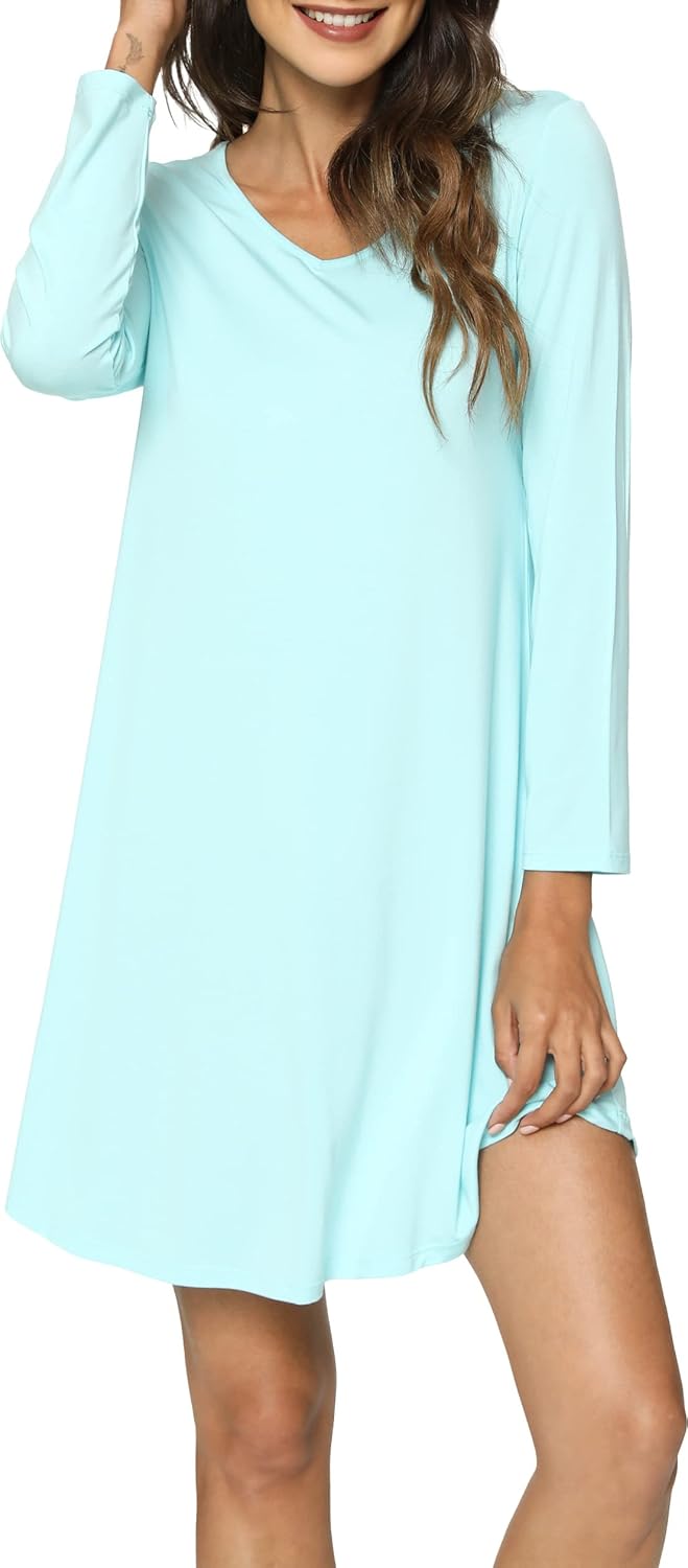 GYS Womens Bamboo Viscose Long Sleeve Nightgown for Comfort