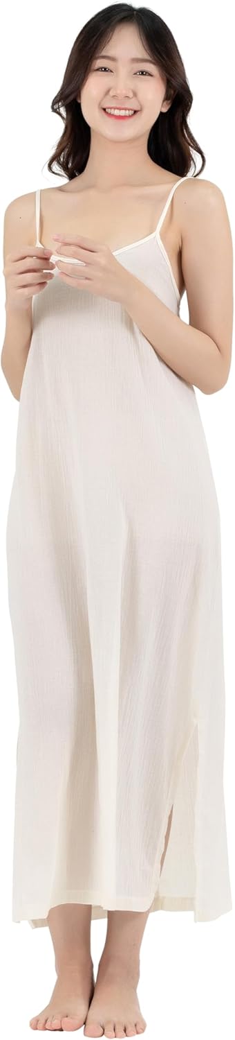 Long Cotton Full Slip Dress Lingerie Nightwear for Comfort