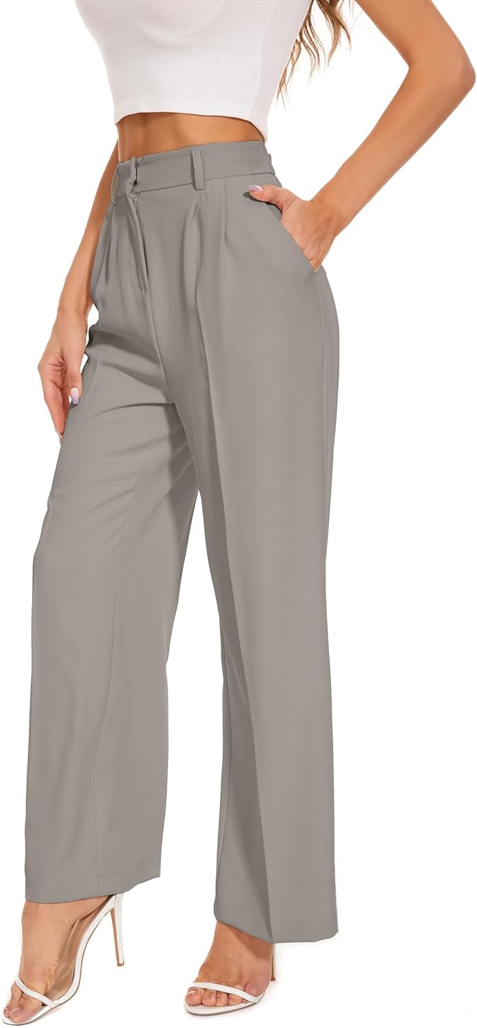 Wide Leg Pants for Women with High Elastic Waist for Work