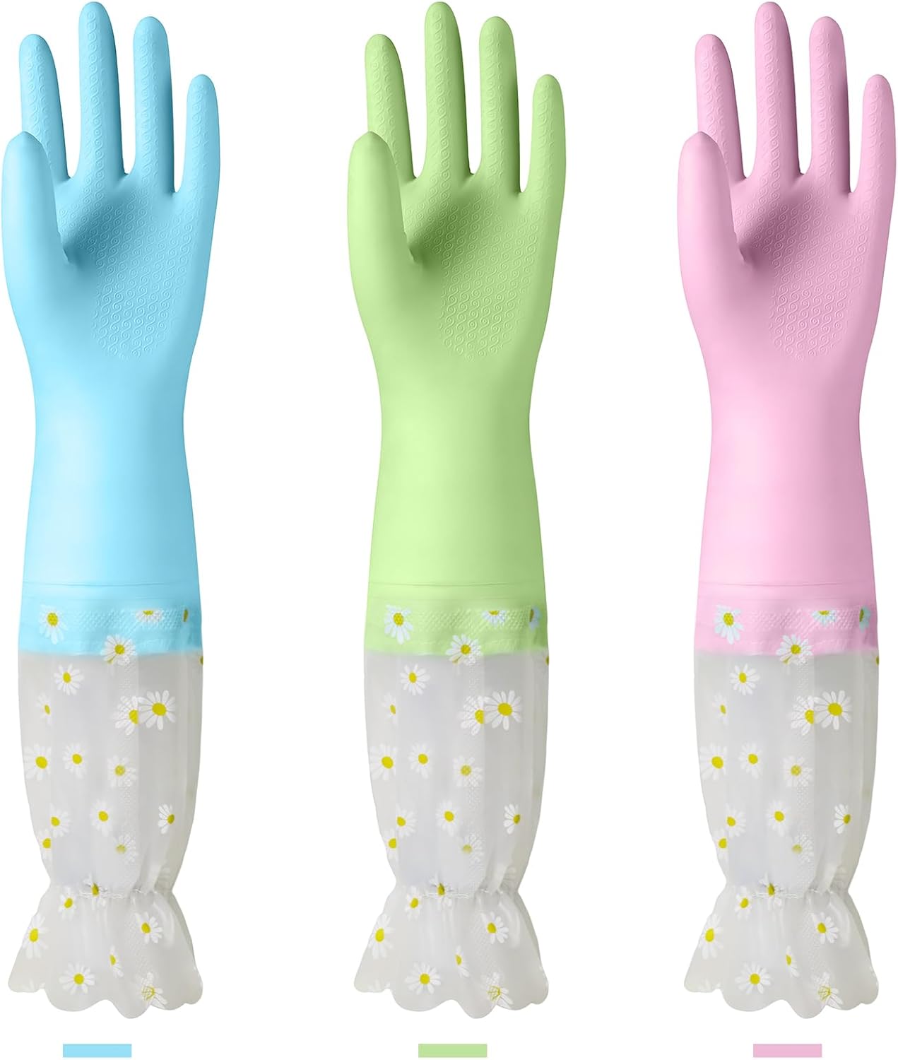 KAQ Reusable Rubber Gloves - 3 Pairs Long Cuff 19.5 Non-Slip