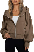Trendy Queen Hoodies for Women Full Zip Cropped Sweatshirt - Cozy Fall