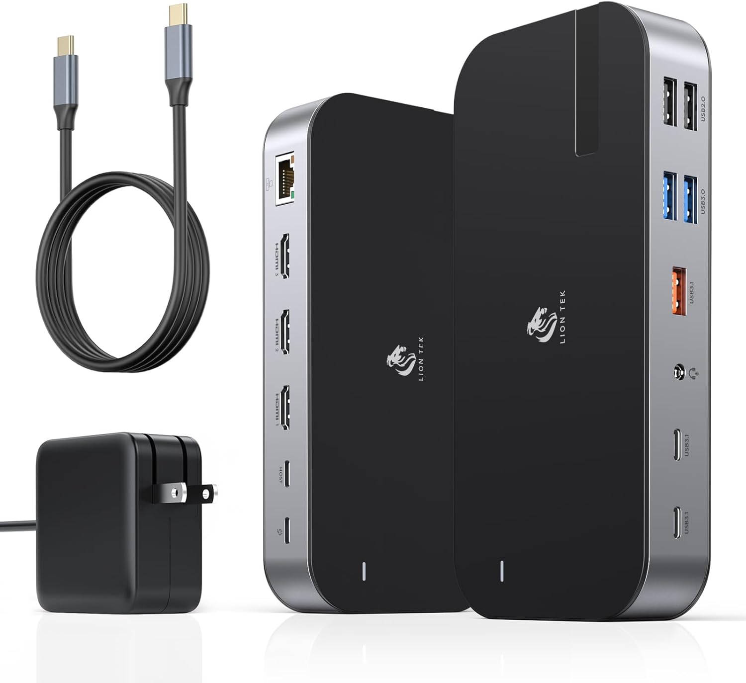 Ultimate 16-in-1 USB-C Dock: Triple Monitor, 100W PD, HDMI x3, Ethernet, SD/TF, Audio - LIONWEI