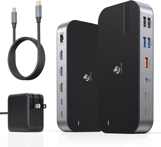 Ultimate 16-in-1 USB-C Dock: Triple Monitor, 100W PD, HDMI x3, Ethernet, SD/TF, Audio - LIONWEI