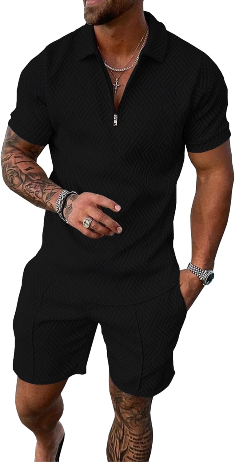 UOUA Mens Summer Track Suits 2 Piece Shorts Sets for Comfort