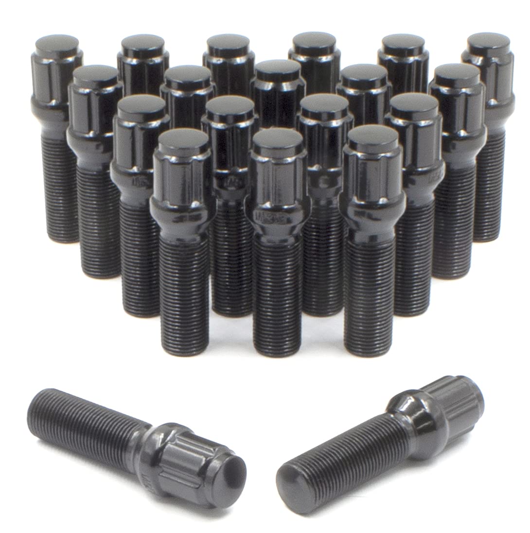 20 Black 12x1.5 Lug Bolts with Dual Hex Key for Aftermarket Wheels