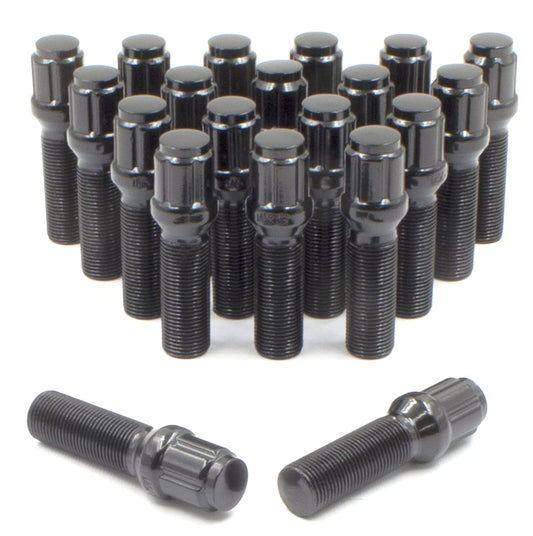 20 Black 12x1.5 Lug Bolts with Dual Hex Key for Aftermarket Wheels