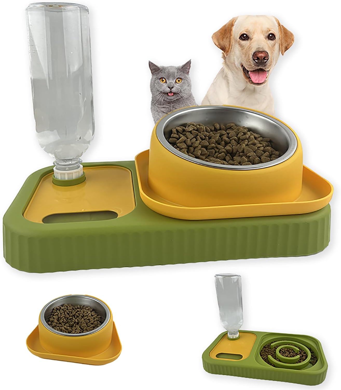 Gravity Water Bottle & Raised Feeder Combo for Cats & Dogs