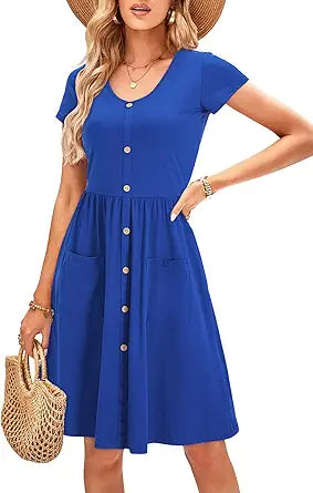 OUGES Women's V Neck Button Down Skater Dress with Pockets Review