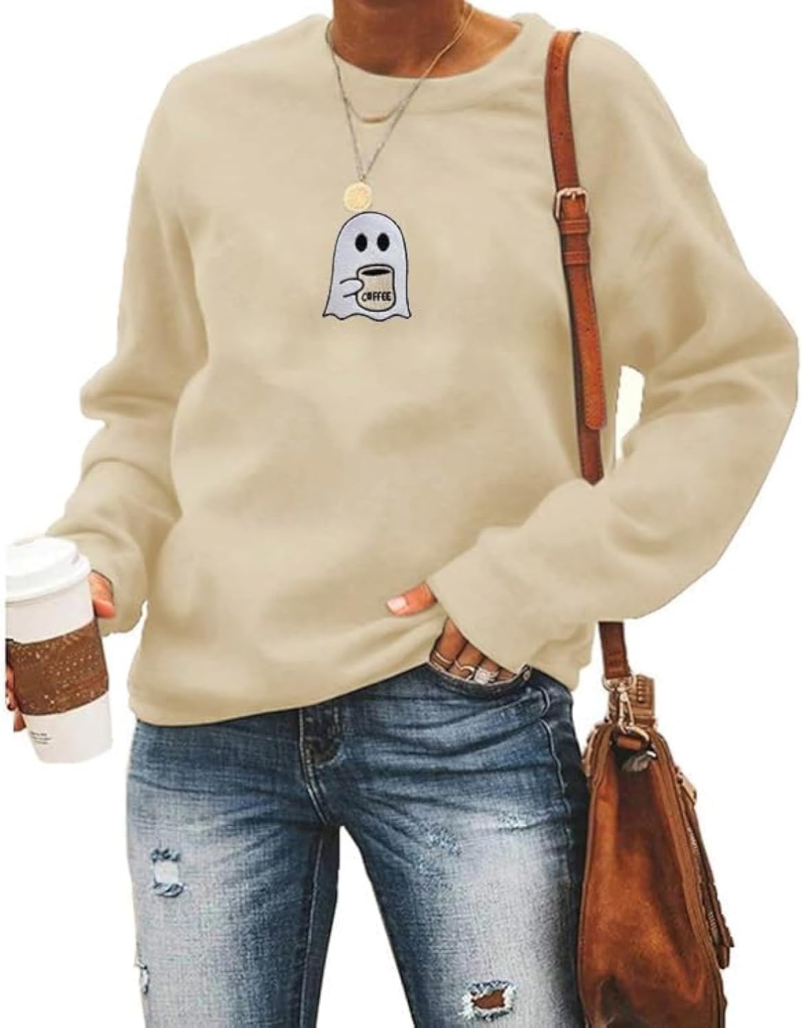 Halloween Ghost Coffee Sweatshirt - Spooky Chic by AIIWEIS