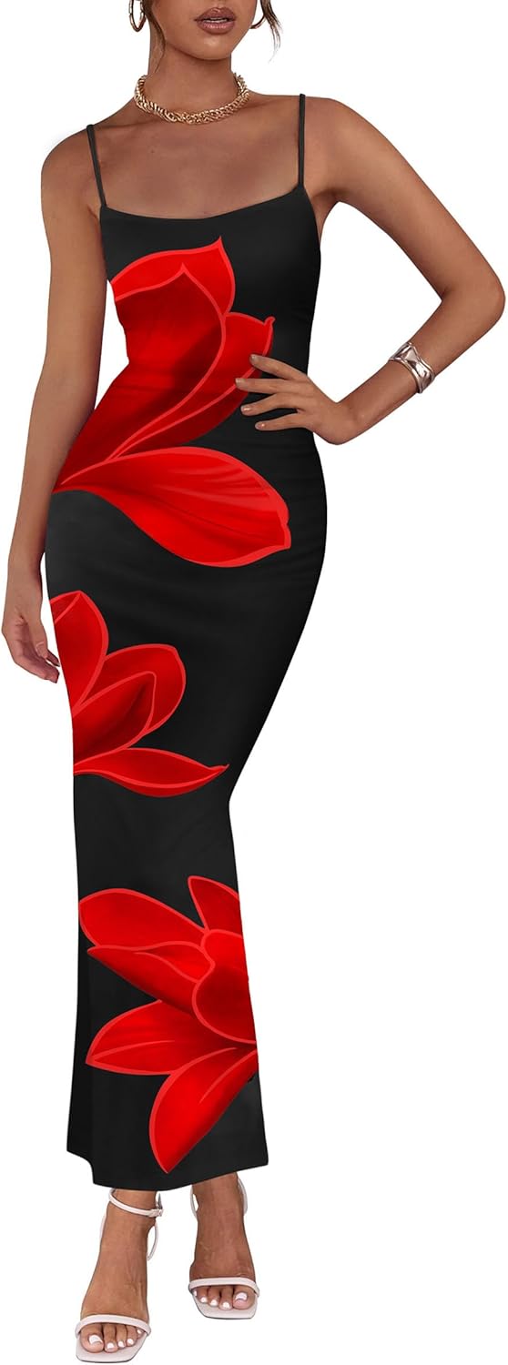 Floral Maxi Dress for Women - Summer Spaghetti Strap Style