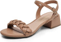 Women Braided Open Toe Low Heels - Comfortable 1.6in Block Heel