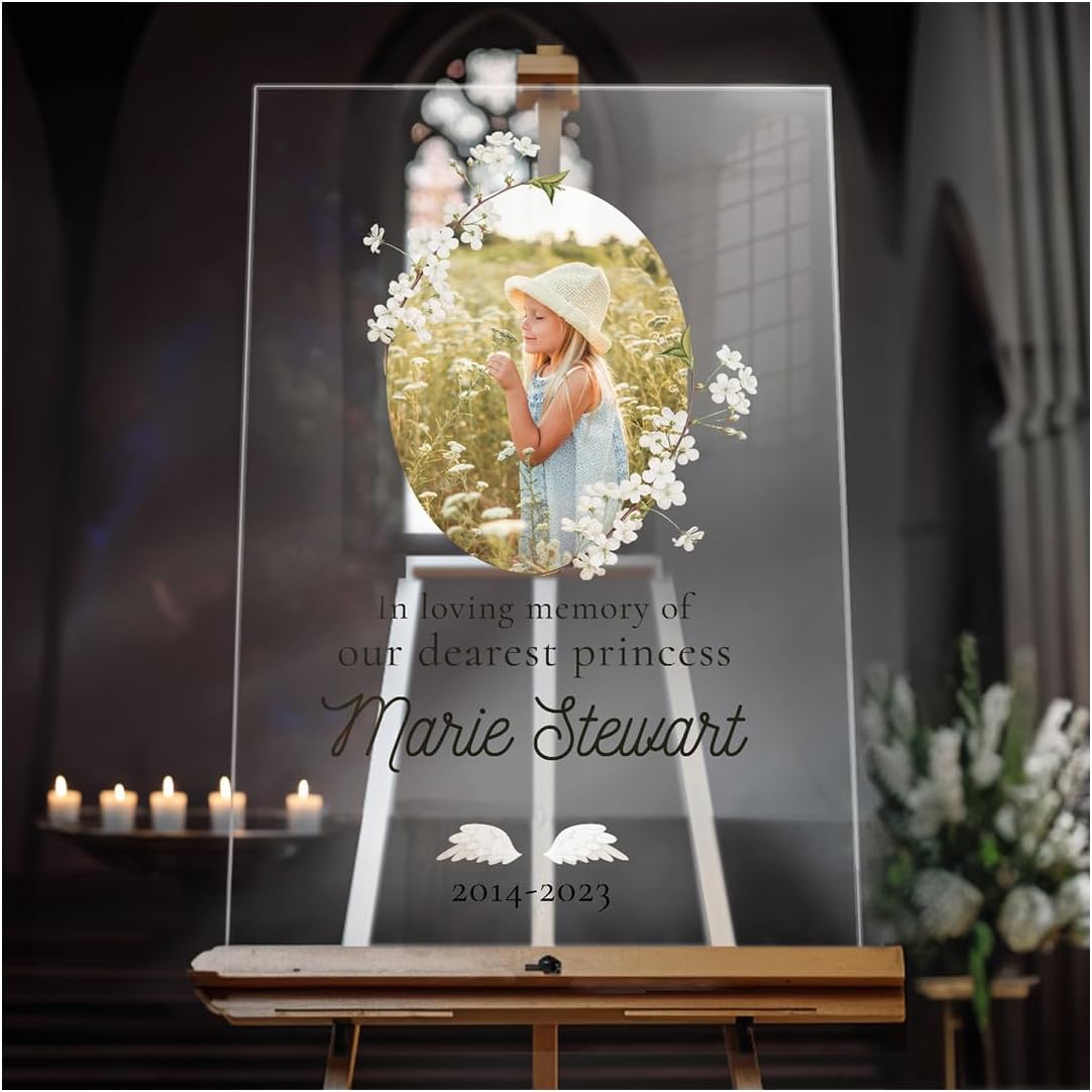 Personalized Funeral Sign with Photo - Custom Sky Blue Decoration