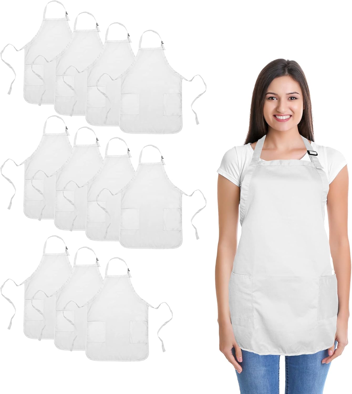 DALIX Apron Commercial Kitchen Bibs with 2 Pockets - 12 Pack