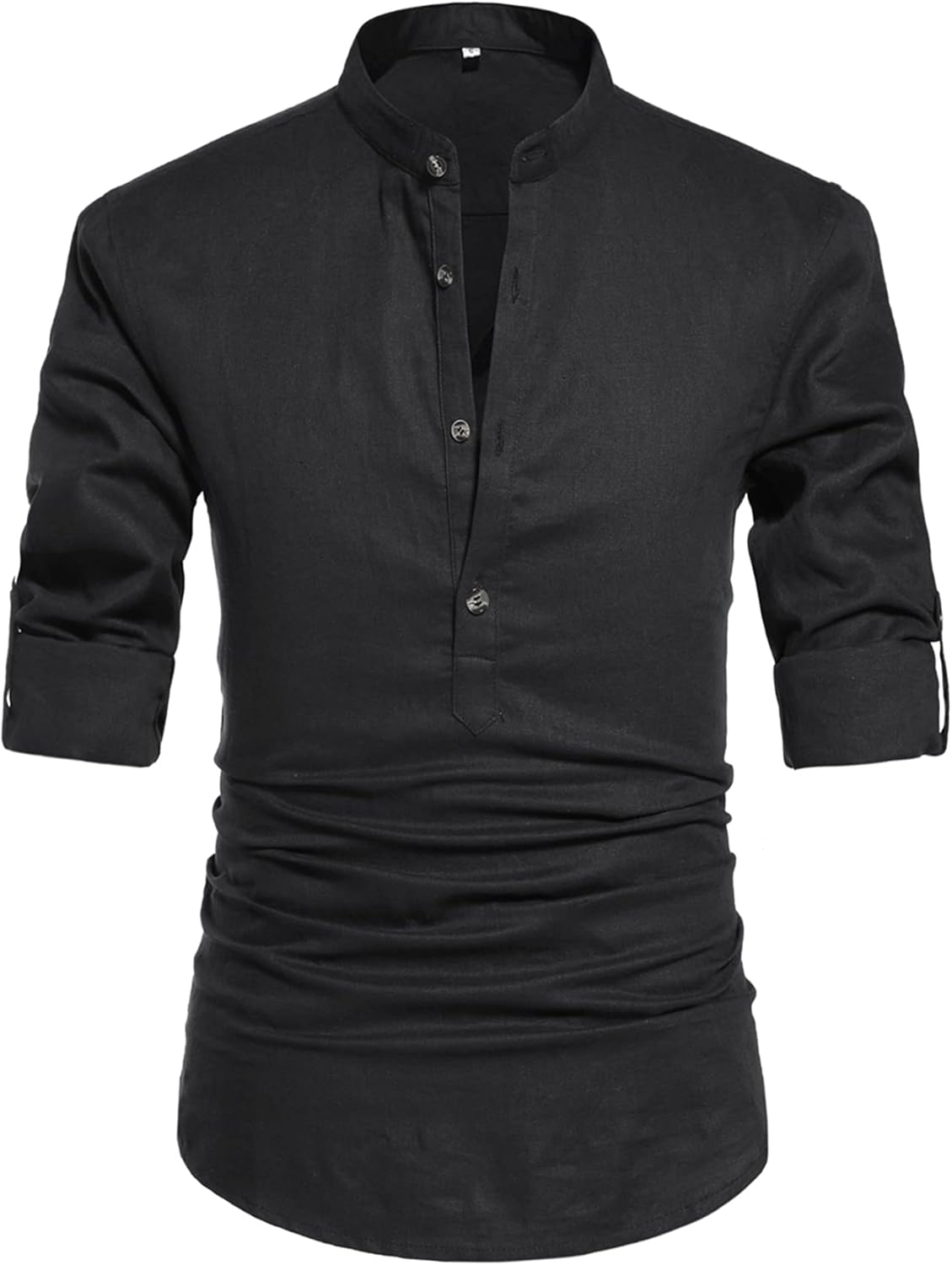 NITAGUT Men Henley Neck Long Sleeve Linen Shirts for Casual Wear