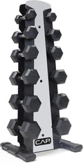 CAP Barbell 210 LB Rubber Coated Hex Dumbbell Set with Vertical Rack