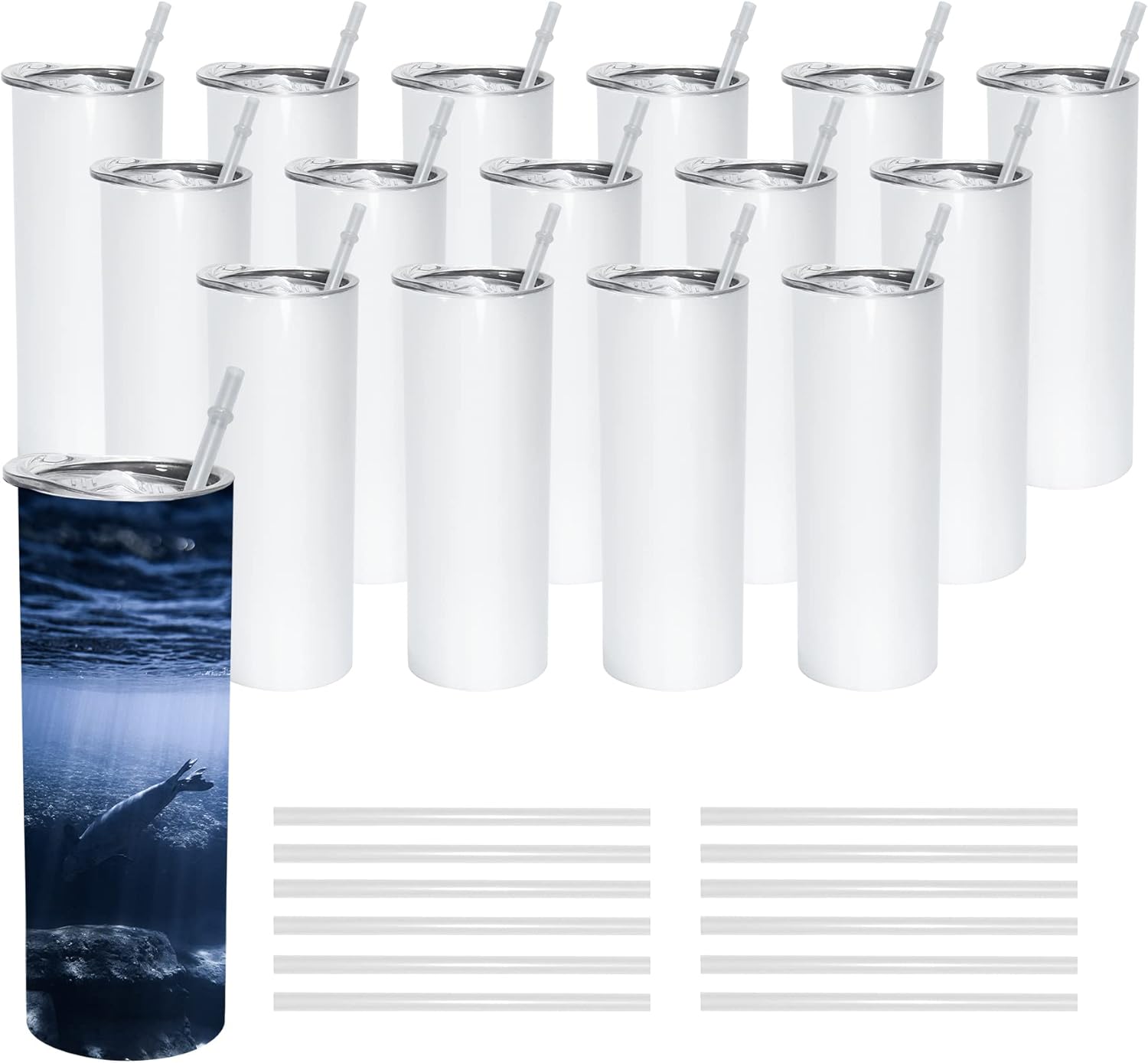 AGH 50 Pack Sublimation Tumblers Blank 20 OZ Straight Skinny Tumbler