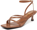 Athlefit Women's Strappy Kitten Heels Square Toe Ankle Strap - Dressy