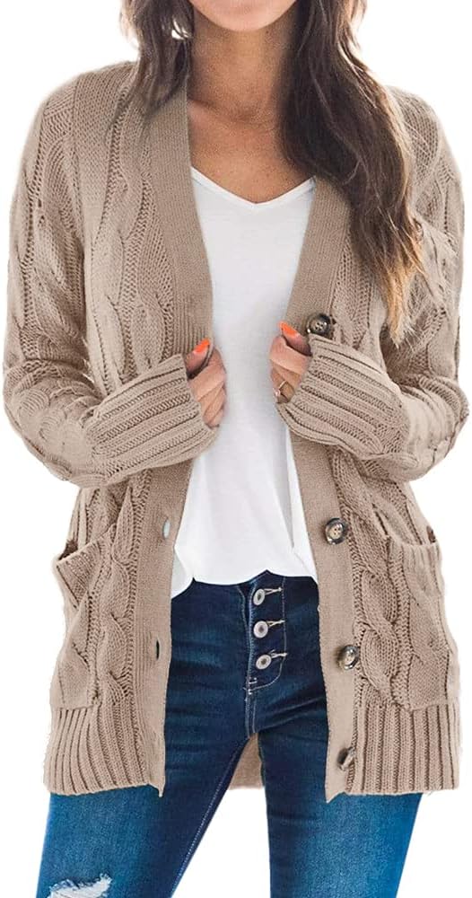 Goranbon Women's Cable Knit Cardigan - Stylish Open Front Sweater