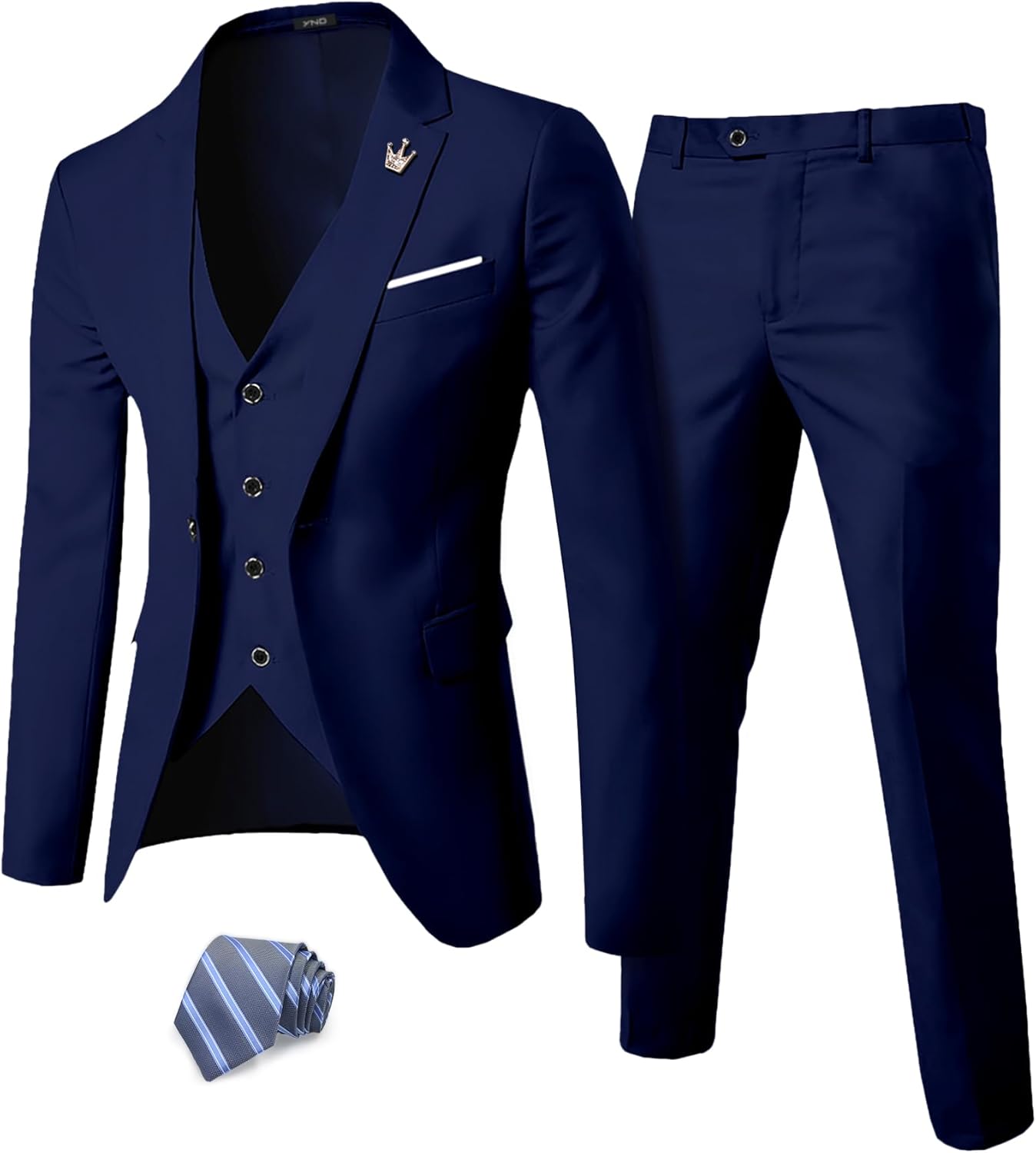 YND Men's Slim Fit 3 Piece Suit Set with One Button Blazer