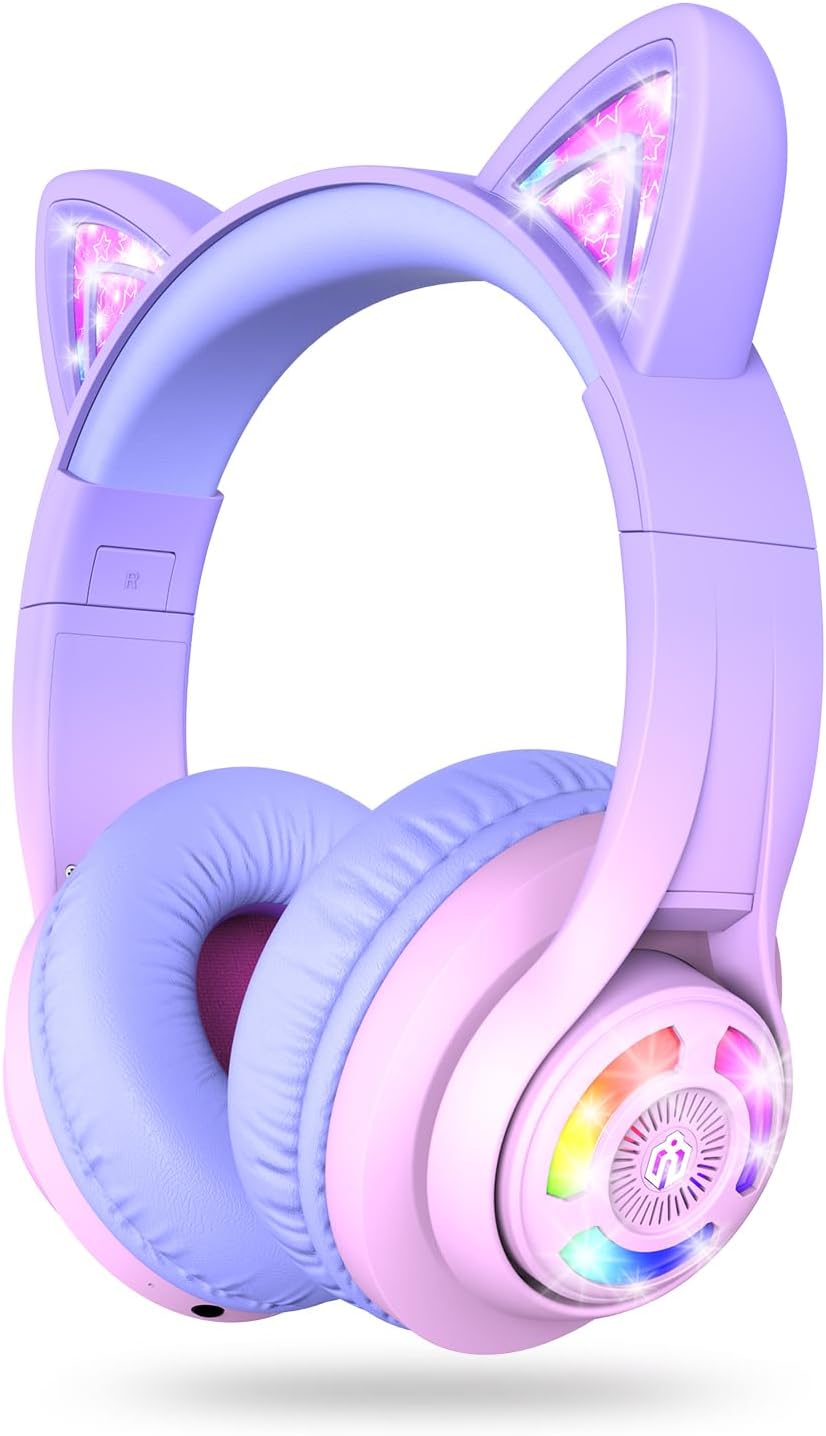 iClever Cat Ear Kids Bluetooth Headphones with LED Lights